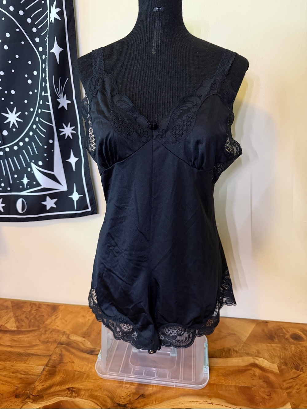 Vintage Illusion M One Piece Lace Detail Bodysuit Boudoir Lingerie Black